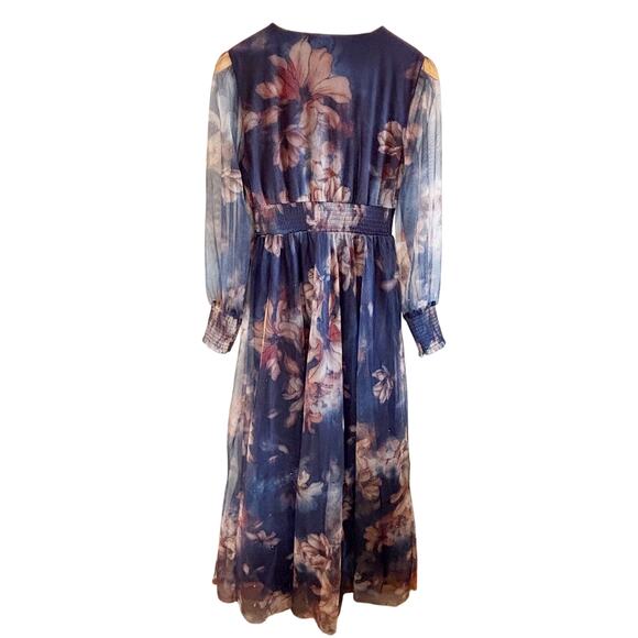 Baltic Born Layla Tulle Maxi Dress in Dark Blue Floral - size Medium - Picture 3 of 7